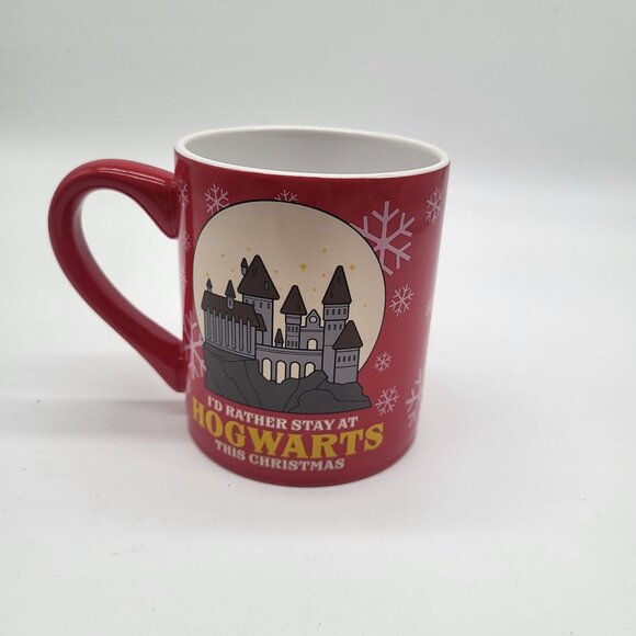 Harry Potter "I'd Rather Stay at Hogwarts this Christmas" Coffee Mug Cup Red - Picture 2 of 6